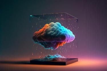 a colorful cloud in a glass box
