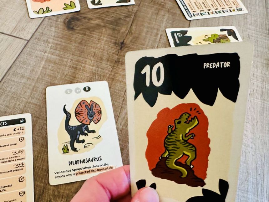 Very Bad Lands card - Predator 10 Disaster card and Dilophosaurus Dinosaur card