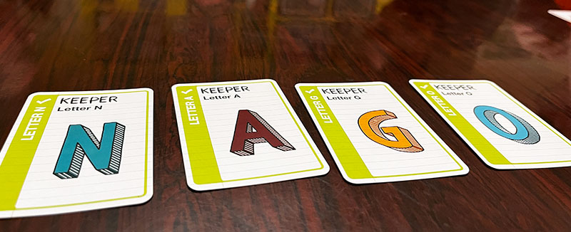 Fluxx Keeper letter cards: N, A, G, O