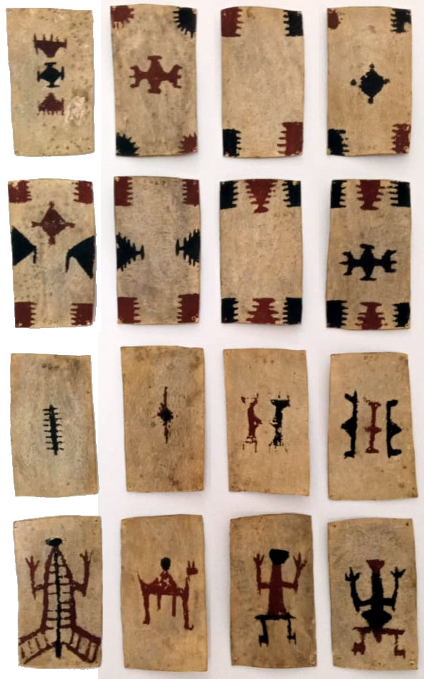 hand-painted Aonikenk playing cards, Museo Nacional de Historia Natural de Chile hand-painted Aonikenk playing cards, Museo Nacional de Historia Natural de Chile